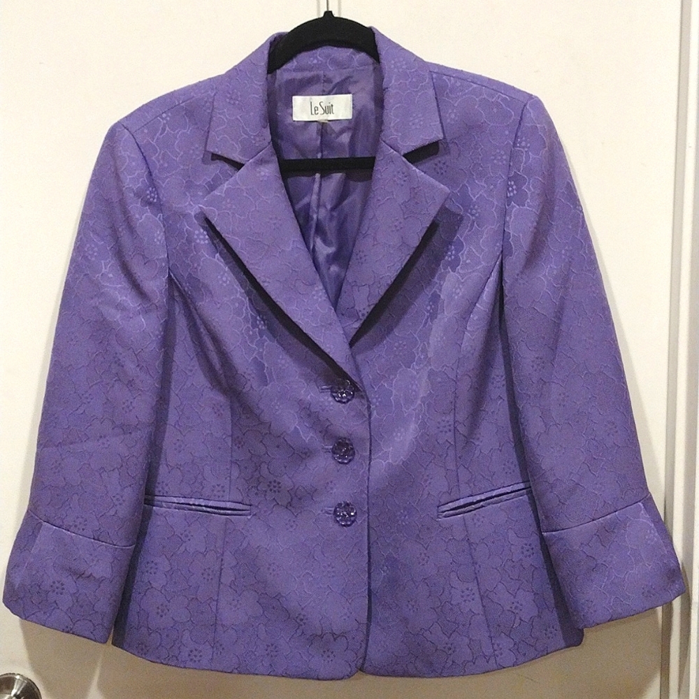 Le Suit Women's Purple Floral Blazer Jacket Sz 14- like new!